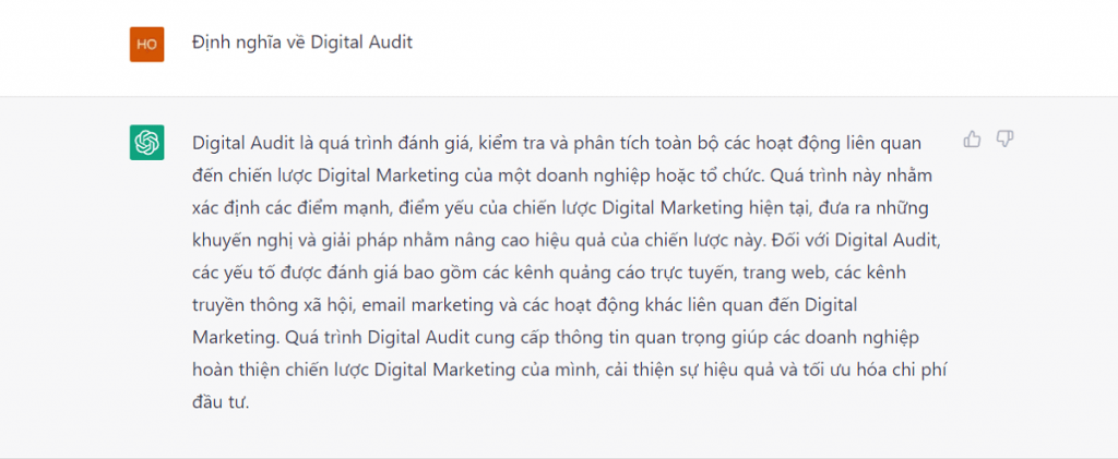 Sử dụng Chat GPT sản xuất nội dung định nghĩa về Digital Audit