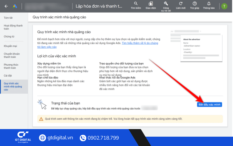 Cách xác minh tài khoản Google Ads cho doanh nghiệp