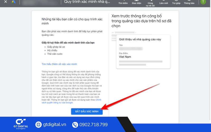 Cách xác minh tài khoản Google Ads cho doanh nghiệp
