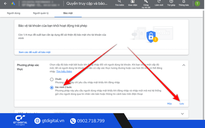 Bật Xác minh 2 bước trên tài khoản Google Ads