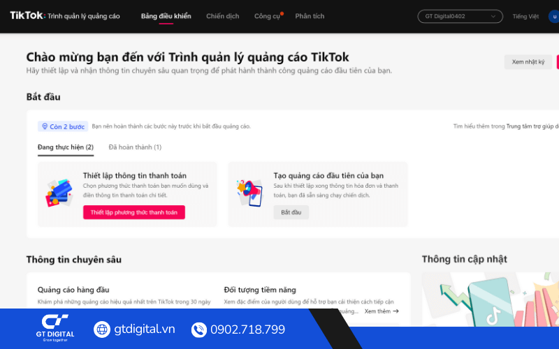 Các bước tạo tài khoản quảng cáo TikTok